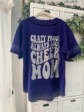 Custom Cheer Mom Glitter Graphic Tee - Purple & Black
